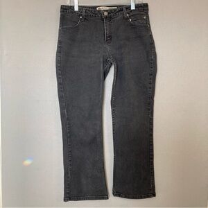 HARLEY DAVIDSON WOMEN’S BLACK JEANS, SZ-10P, 5 POCKETS, HD EMBLEMS, BOOT CUT